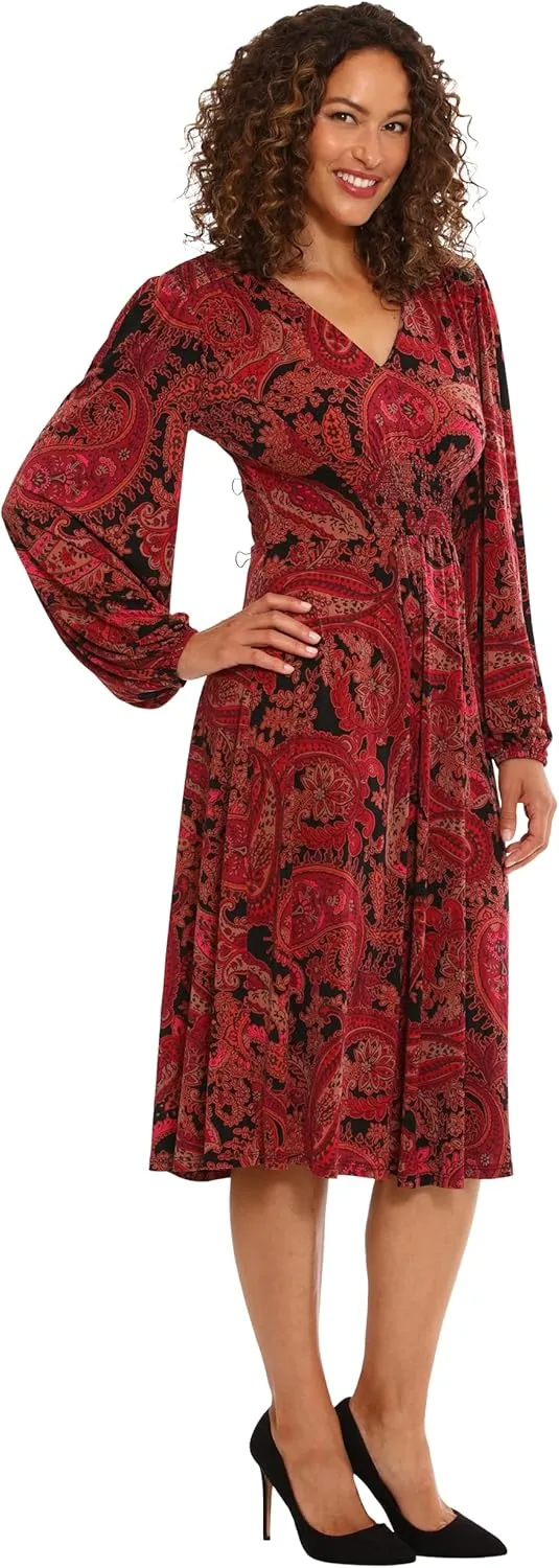 London Times Women's Smocked Empire Waist Fit and Flare Dress