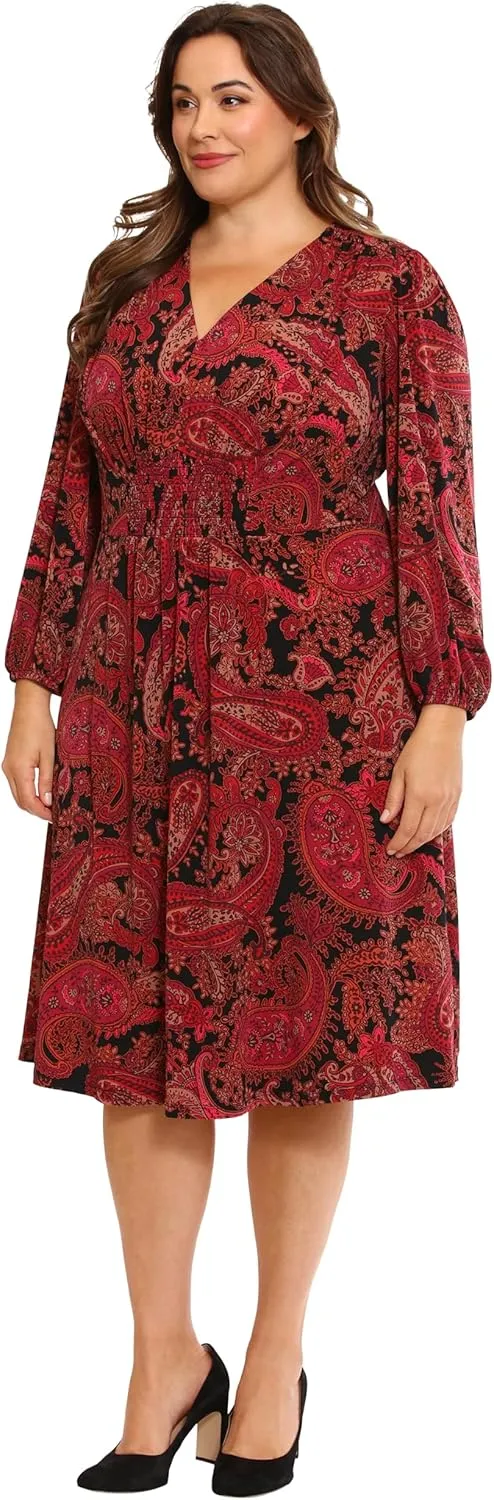 London Times Women's Smocked Empire Waist Fit and Flare Dress