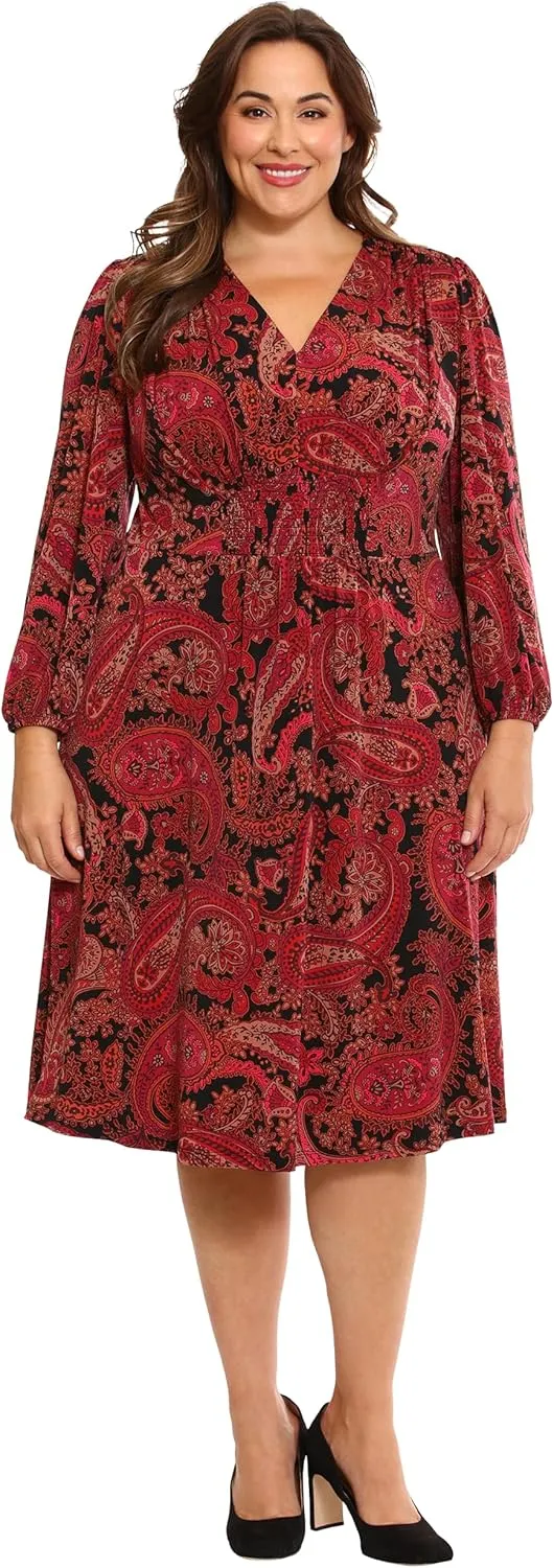 London Times Women's Smocked Empire Waist Fit and Flare Dress