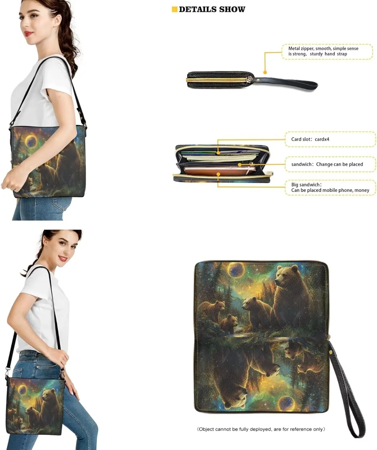 Lotusorchid Bucket Purse and Wallet Set, Leather Crossbody Shoulder Handbag Hobo Bag with Adjustable Strap for Women