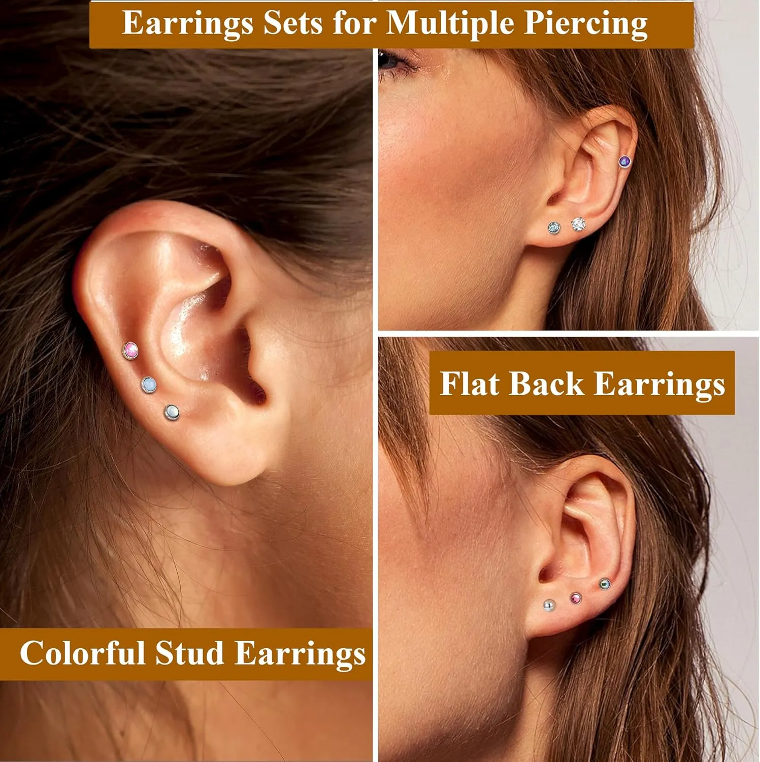 LOYALLOOK 21Pairs 20G Hypoallergenic Stud Earrings Set for Women Men 316L Stainless Steel Cartilage Flat Back Stud Earrings CZ Opal Screwback Earrings Studs Piercing Jewelry Multicolored