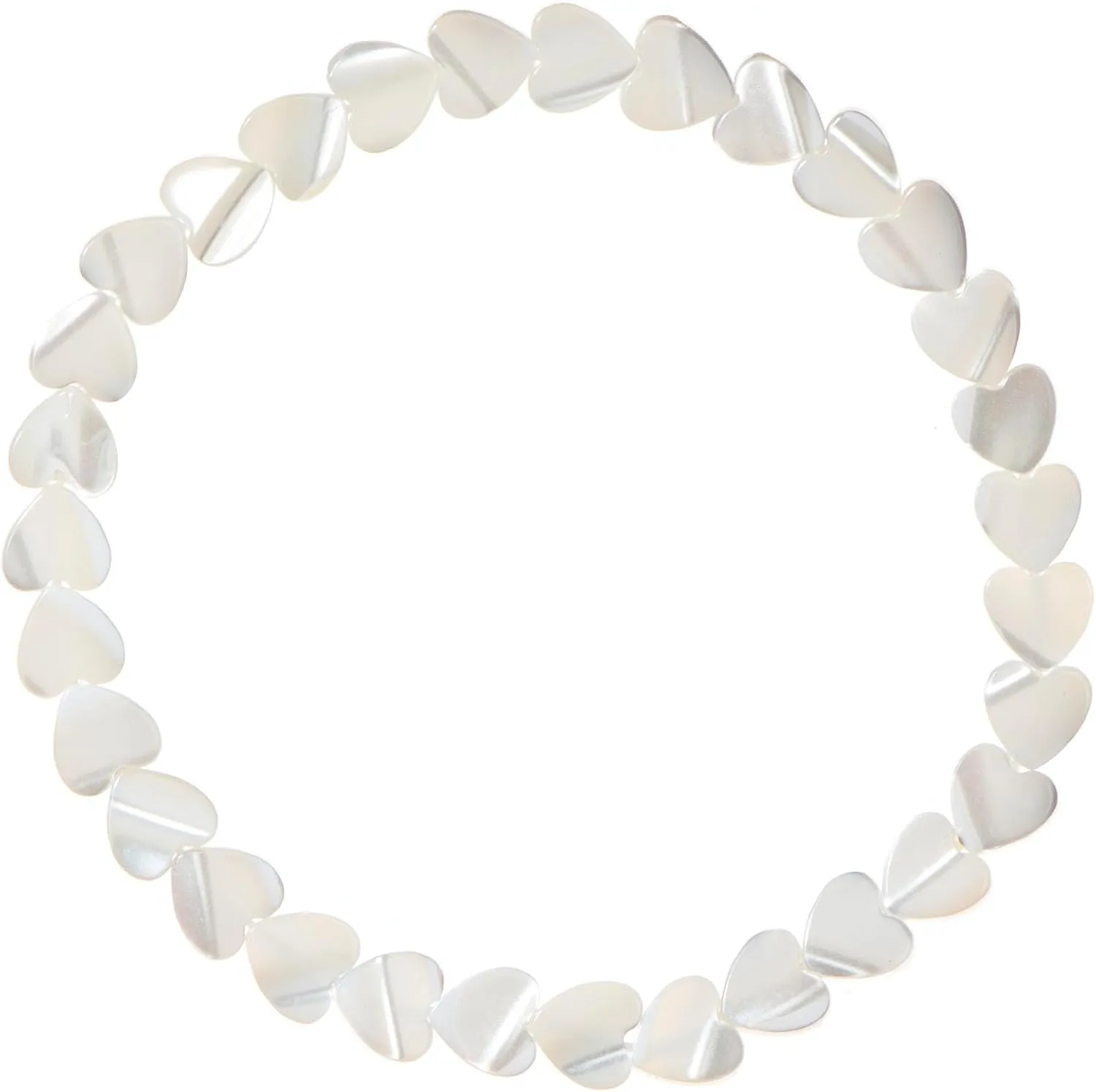 LTC Designs 6mm Heart-shaped White Mother-of-Pearl (Shell) Stretch Bracelet (in Various Lengths: 6.5, 7, 7.5 or 8 inches) for Men, Women, Teens, Trending Stacking Bracelets