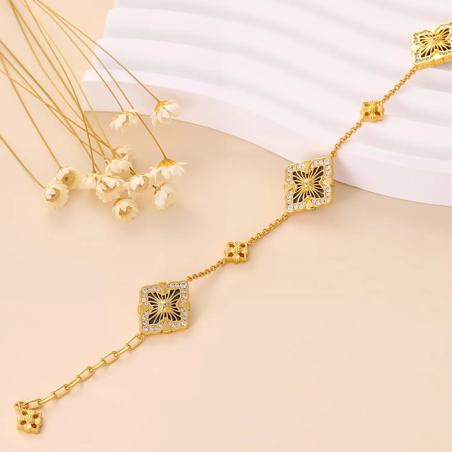Lucky Clover Bracelet for Women  18K Gold Plated Enamel & CZ Options, Adjustable Solo or Tennis Set with Clover Charm, Jewelry Gift for Mom, Wife, Her