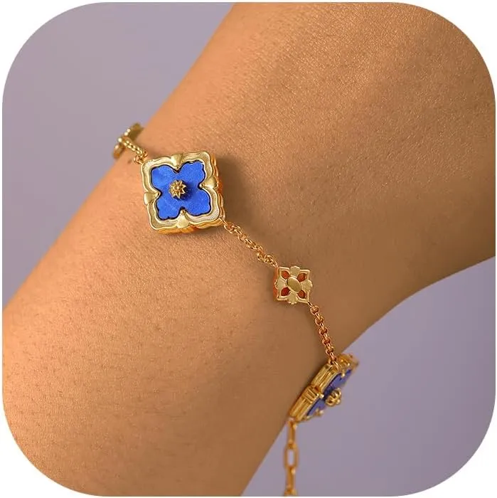 Lucky Clover Bracelet for Women  18K Gold Plated Enamel & CZ Options, Adjustable Solo or Tennis Set with Clover Charm, Jewelry Gift for Mom, Wife, Her