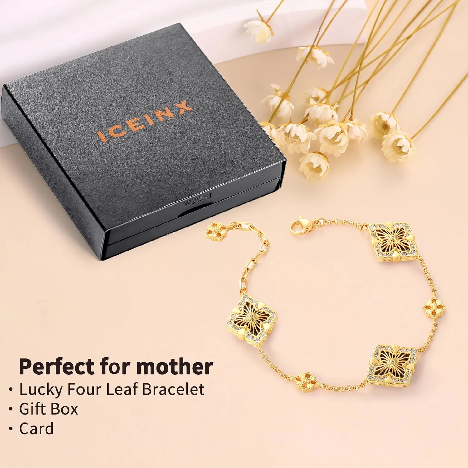 Lucky Clover Bracelet for Women  18K Gold Plated Enamel & CZ Options, Adjustable Solo or Tennis Set with Clover Charm, Jewelry Gift for Mom, Wife, Her