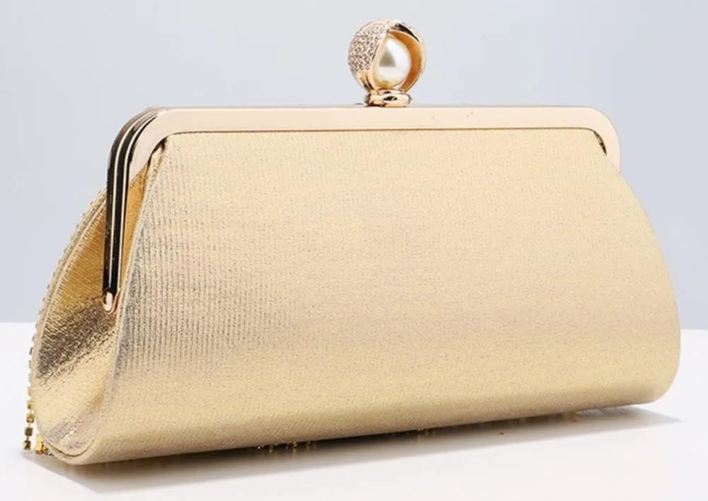 Luxury Tassel Pearl Rhinestones Clutch Purses for Women Detachable Chain handle Glitter Crystals Bags for Prom Wedding Gold