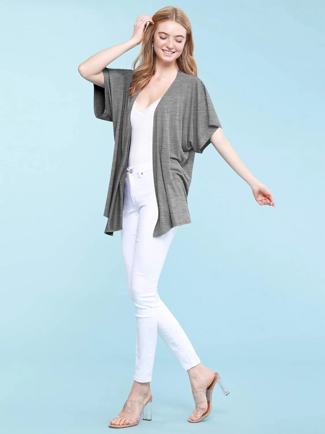 Made By Johnny Women's Kimono Style Short Sleeve Dolman Cardigan - Lightweight Open Front Summer Cover-Up