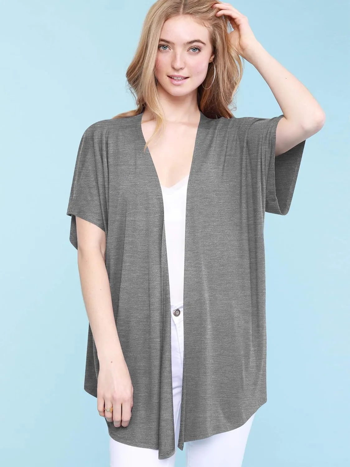 Made By Johnny Women's Kimono Style Short Sleeve Dolman Cardigan - Lightweight Open Front Summer Cover-Up