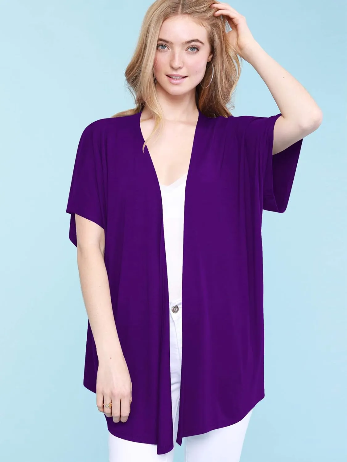 Made By Johnny Women's Kimono Style Short Sleeve Dolman Cardigan - Lightweight Open Front Summer Cover-Up