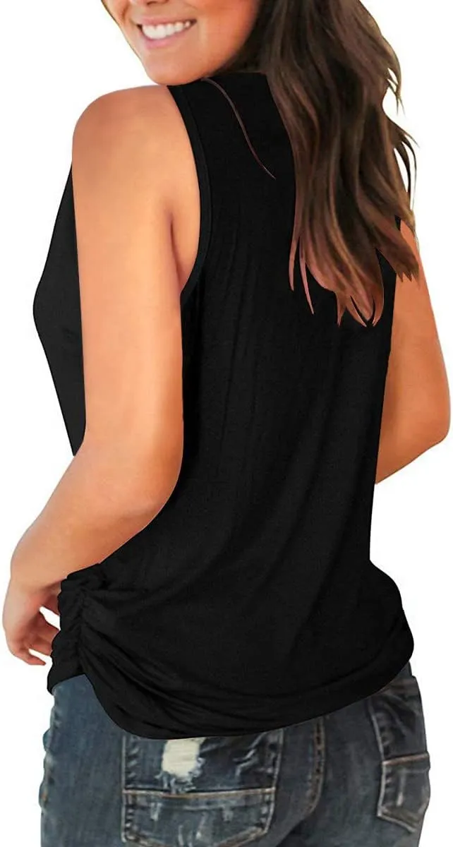 MAGICMK Womens Tank Tops V Neck Casual Sleeveless Shirts Losse Fit Side Elatic Tanks