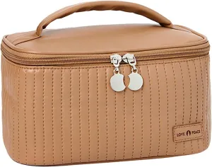 Makeup Bag,PU Leather Portable Large Capacity Waterproof Makeup Organizer Bag,Travel Toiletry Bag,Cosmetic Bag,Pink Makeup Bag for Daughter Girls Gifts Women