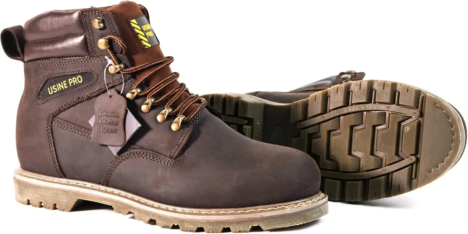 Men's 6" Steel Toe Industrial Work Boots Waterproof Crazy-Horse Slip Resistant