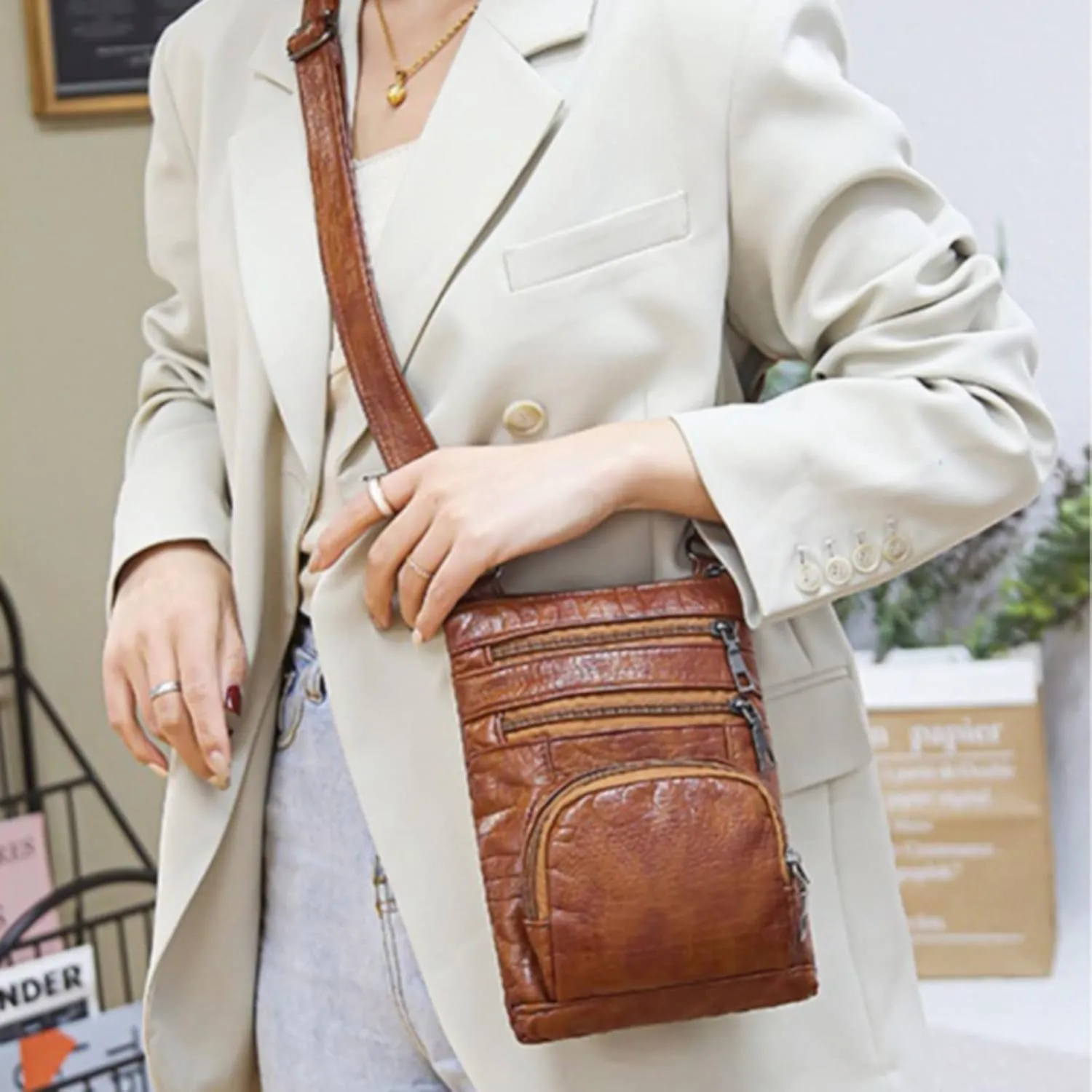 Mens Messenger Bag Leather Crossbody Purse Women's Purse