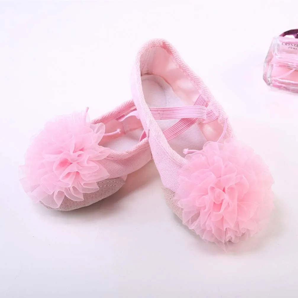 Milisten 1 Pair Girls Ballet Slippers Elastic Flower Dancing Shoes Belly Dance Sole Shoes