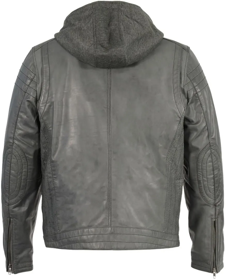 Milwaukee Leather Men's Anthracite Fashion Casual Leather Jacket w/Removable Hoodie SFM1845