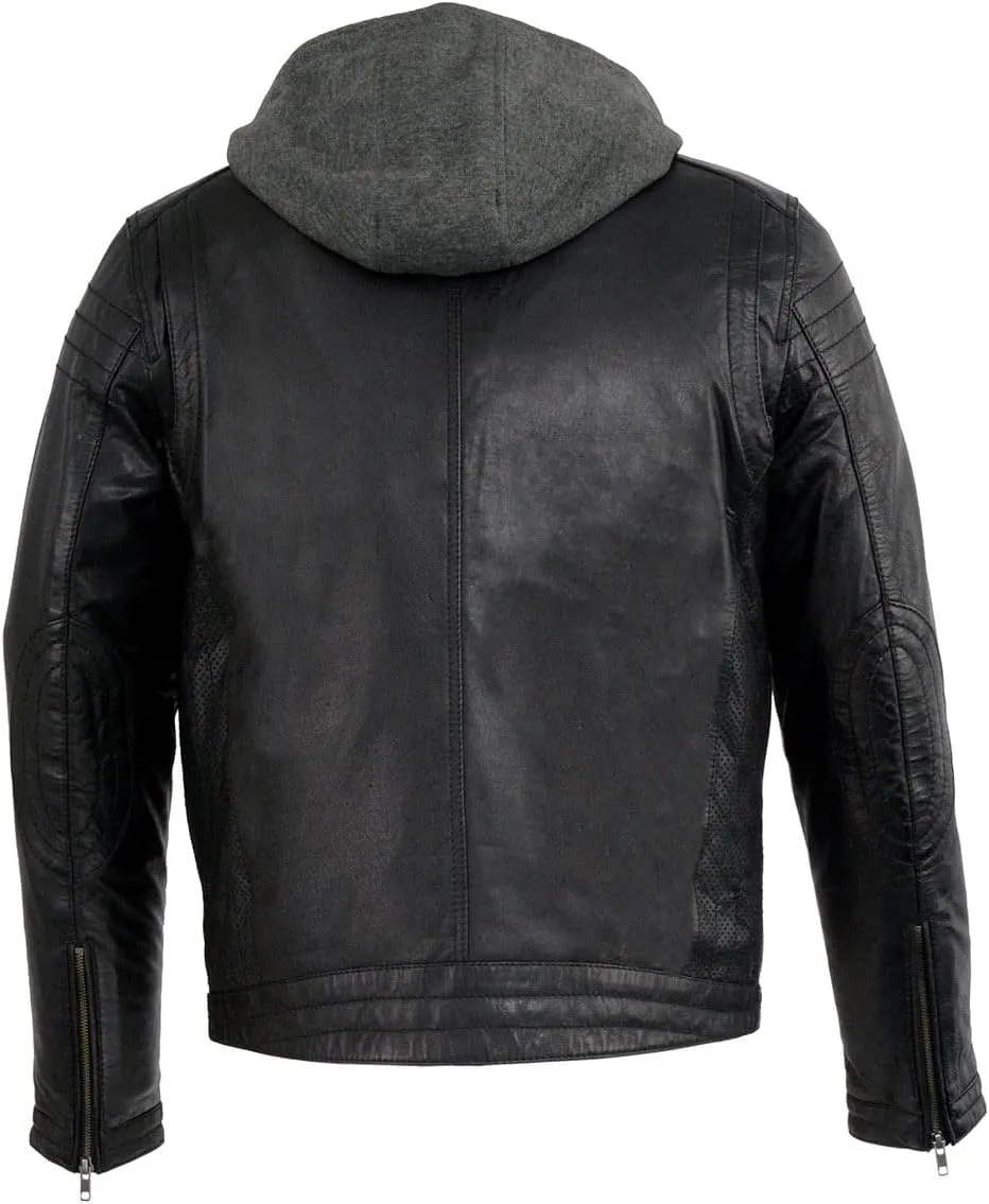 Milwaukee Leather Men's Anthracite Fashion Casual Leather Jacket w/Removable Hoodie SFM1845