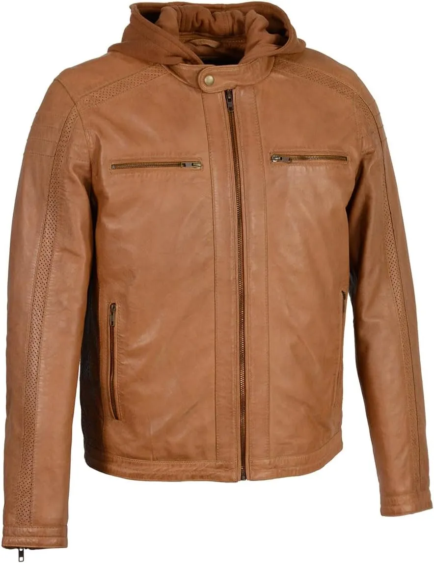 Milwaukee Leather Men's Anthracite Fashion Casual Leather Jacket w/Removable Hoodie SFM1845
