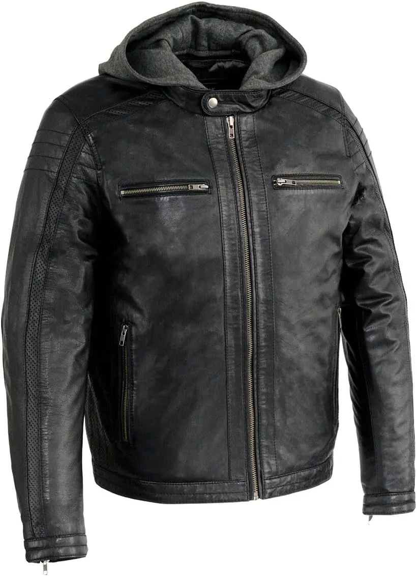 Milwaukee Leather Men's Anthracite Fashion Casual Leather Jacket w/Removable Hoodie SFM1845