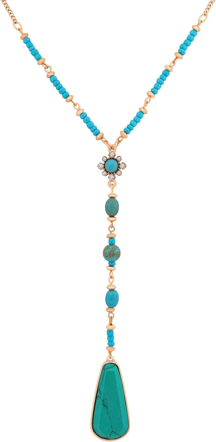 MINACHI Bohemian Created Turquoise Beaded Y-Necklace, Multi-Size Beads, Drop Pendant, Dainty Elegant Jewelry for Women