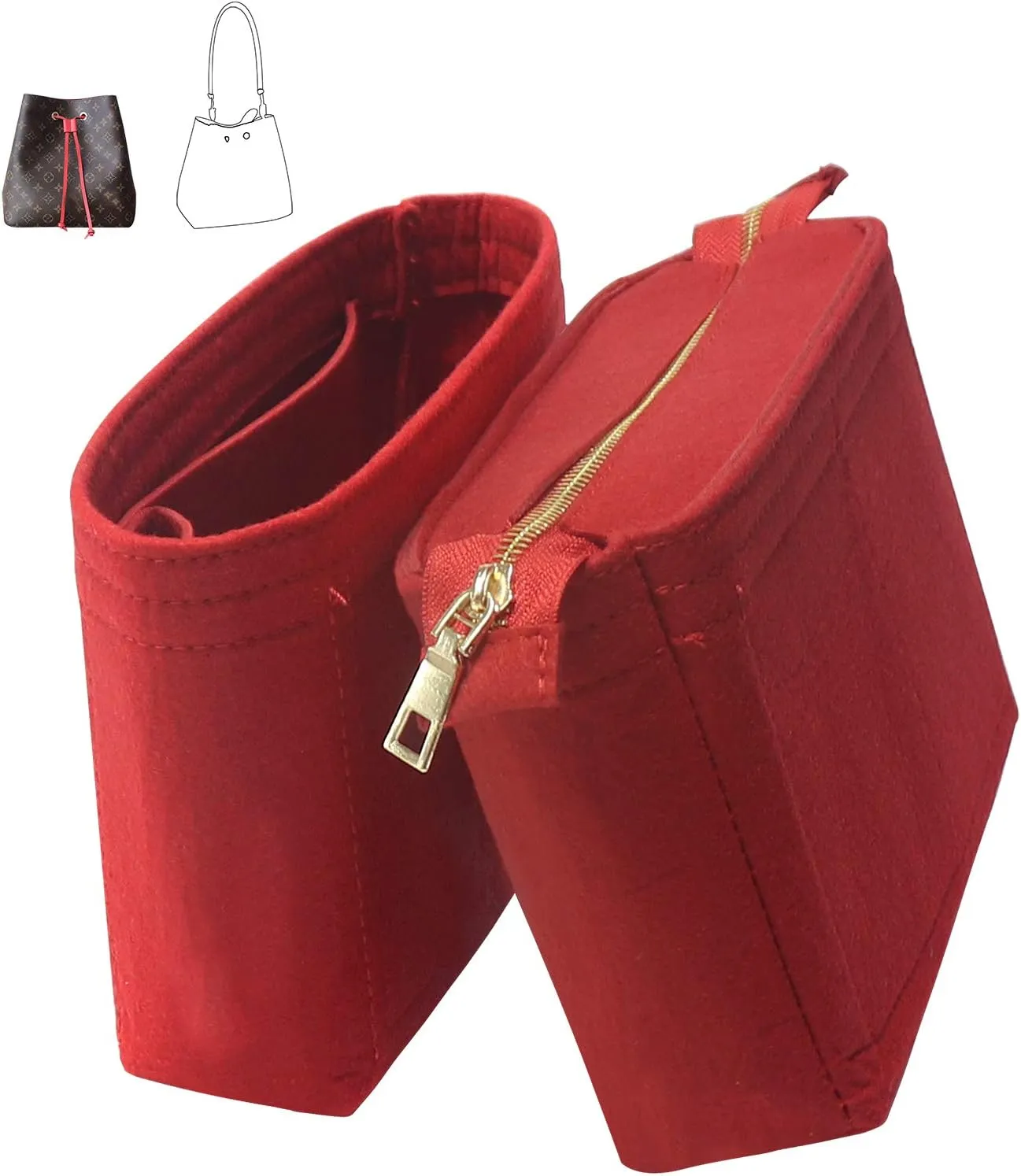 MISIXILE Bag Organizer, Bag Shaper Purse Insert Felt Organizer Fit in NeoNoe No and other Bucket Bags - red