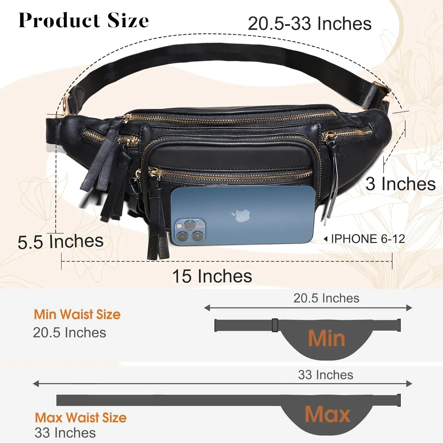 miss fong Leather Fanny Packs for Women, Small Crossbody Bags for Mom,Mini Diaper Belt Bag for Women, Waist Bag with 9 Pockets
