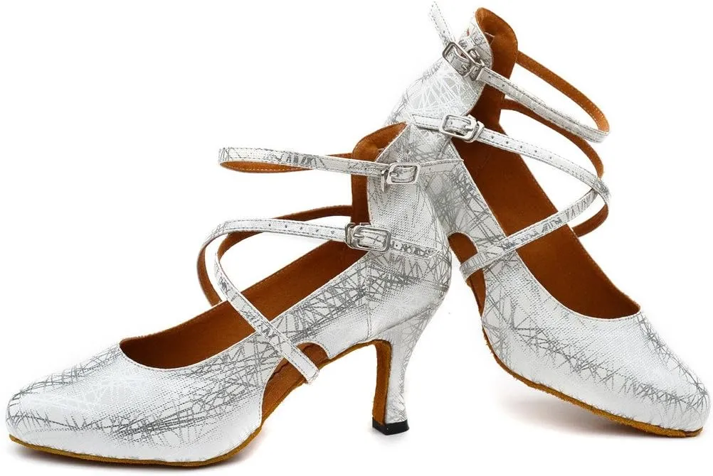 Misu Women's Closed Toe Suede Sole Latin Salsa Tango Practice Ballroom Dance Shoes with 2.7" Heel
