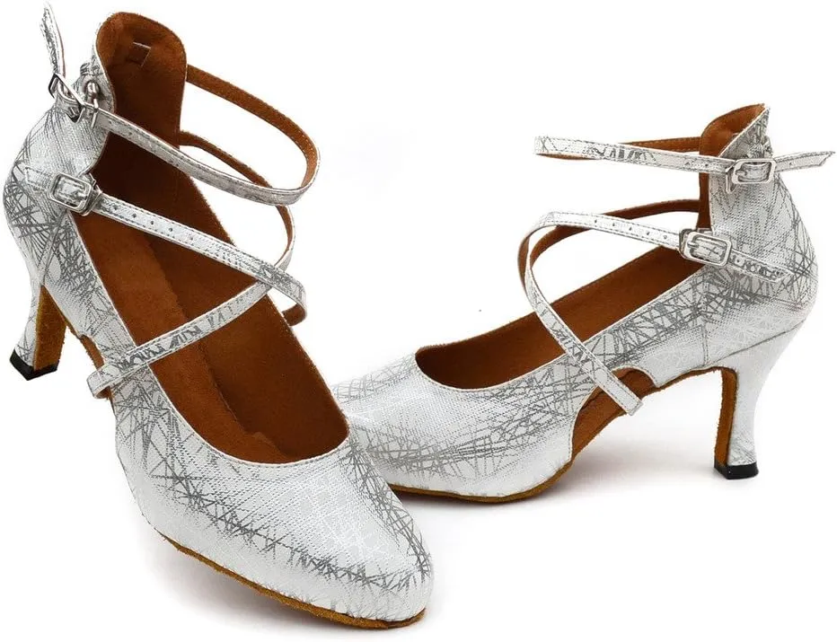 Misu Women's Closed Toe Suede Sole Latin Salsa Tango Practice Ballroom Dance Shoes with 2.7" Heel