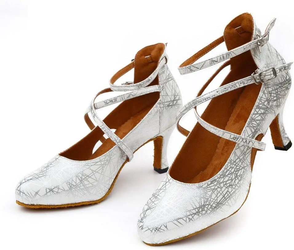 Misu Women's Closed Toe Suede Sole Latin Salsa Tango Practice Ballroom Dance Shoes with 2.7" Heel