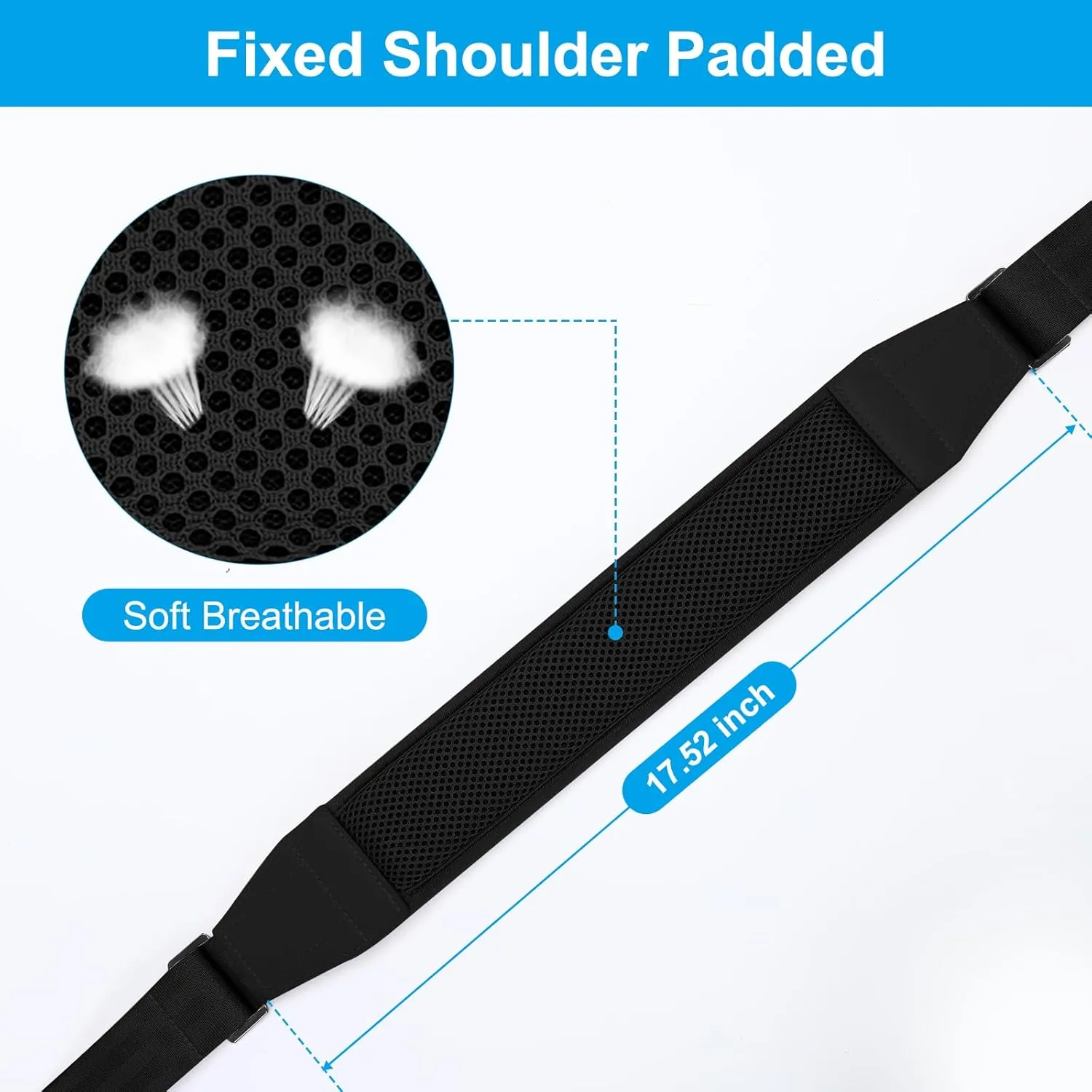 MOSISO 59 inch Shoulder Strap,Soft Adjustable Breathable Universal Replacement Non-Slip Strap with Fix Padded & Metal Swivel Hooks for Laptop Shoulder Messenger Bag/Crossbody Bag/Duffel, Black
