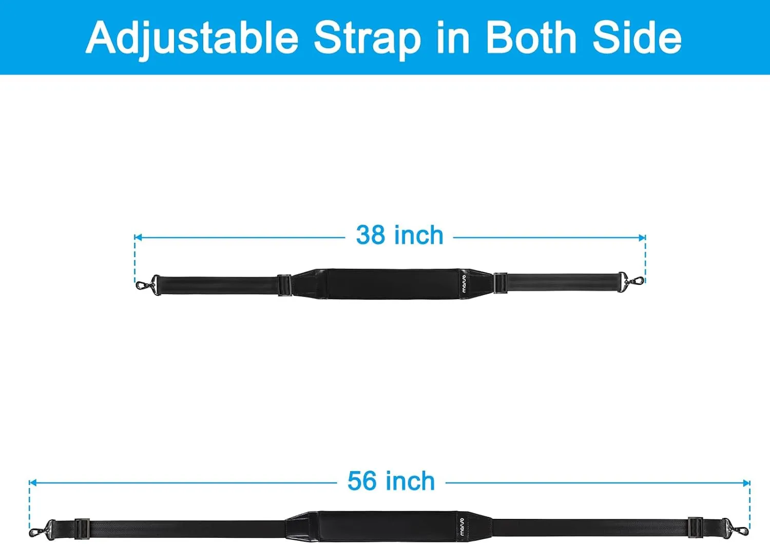 MOSISO 59 inch Shoulder Strap,Soft Adjustable Breathable Universal Replacement Non-Slip Strap with Fix Padded & Metal Swivel Hooks for Laptop Shoulder Messenger Bag/Crossbody Bag/Duffel, Black