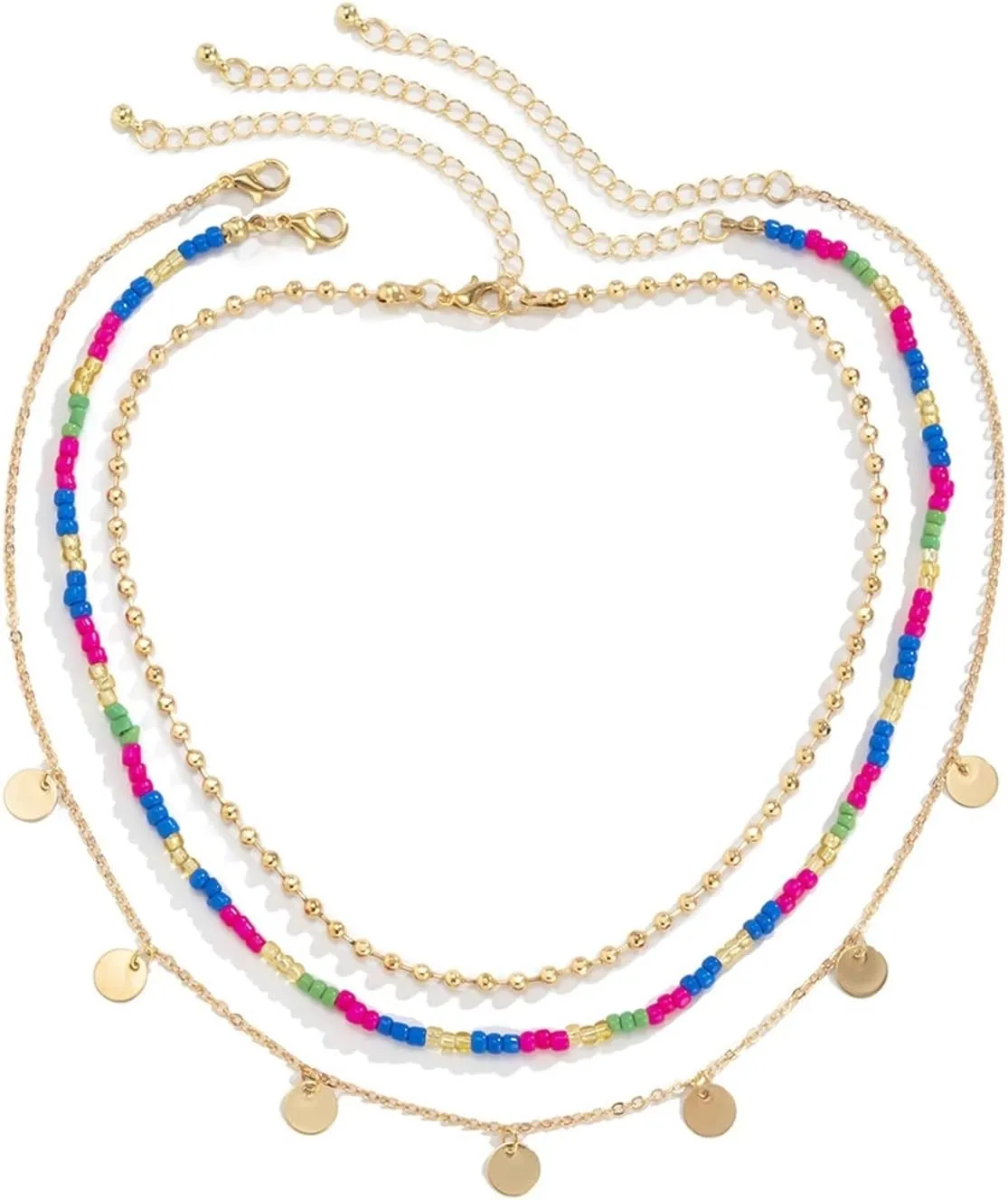 Multi Layered Necklace, Necklace Chain for Women 3 Layer Gold Lobster Claw Pastoral Tassel Design Anniversary Sister Birthday Gifts from Sister