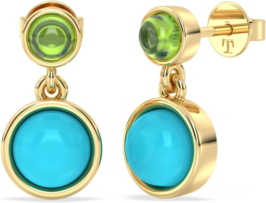 Natural Gemstone Drop Earrings in Gold plated silver  Vibrant Gemstone Statement | Sterling Silver | Talula