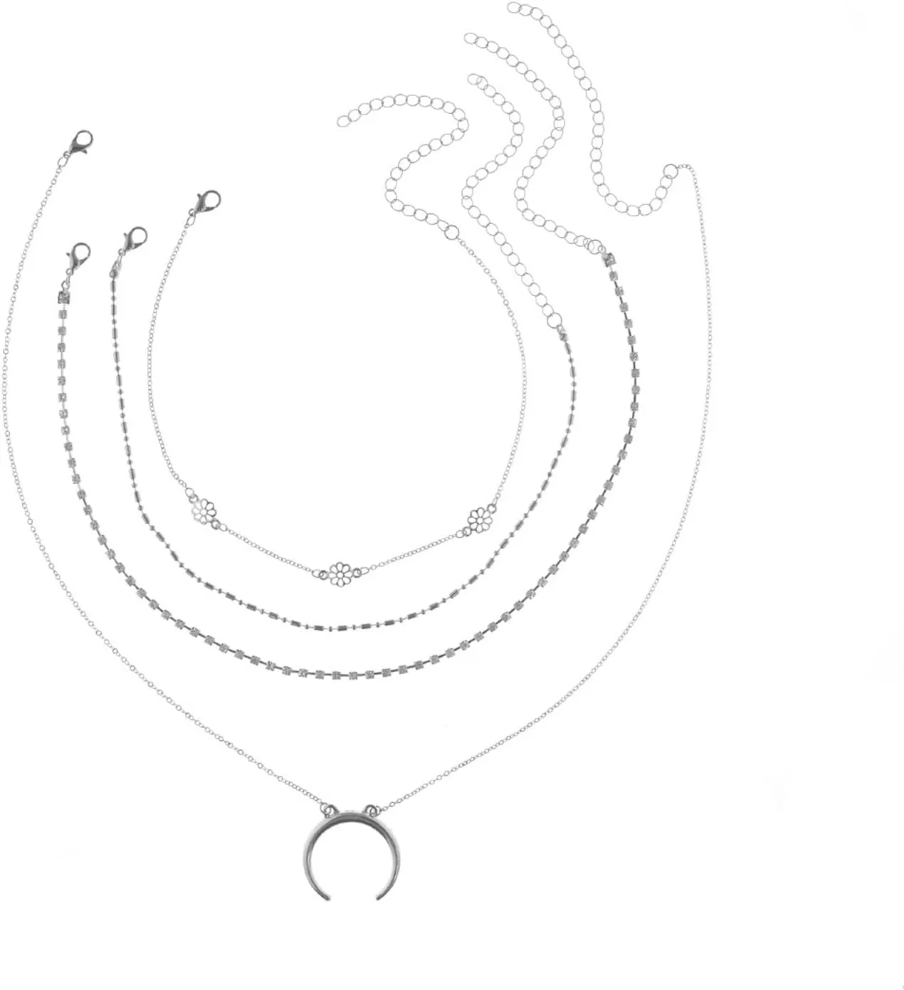 Necklace Layer Sets for Women, 4 Necklace Layering Silver Lobster Claw Small Flower Flash Drill Multi Layer Design Mother of The Bride Gifts