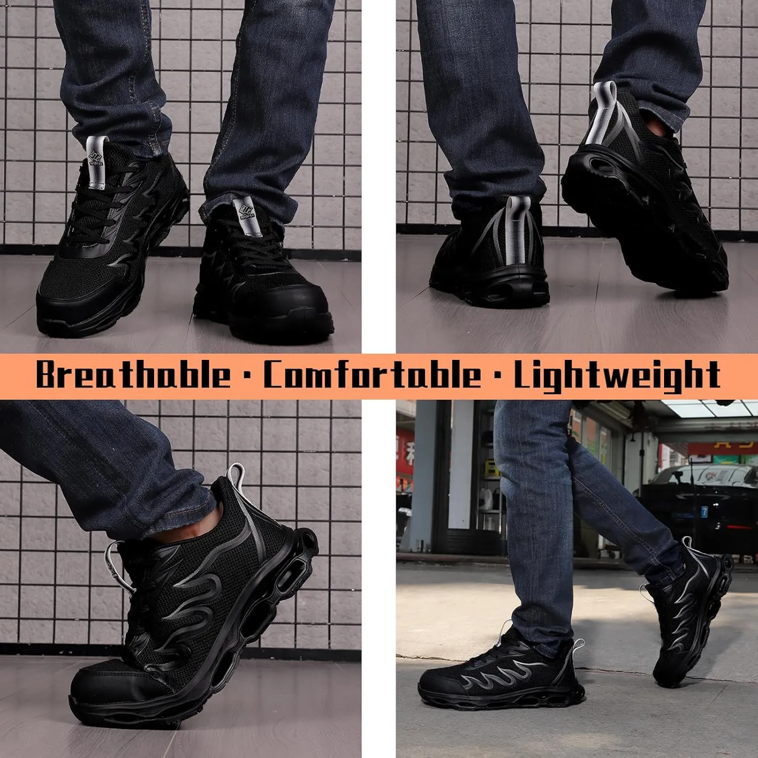 NIFOFISE Steel Toe Shoes for Men Women Indestructible Safety Shoes Lightweight Steel Toe Sneakers Non Slip Work Shoes Composite Toe Shoes Black 39