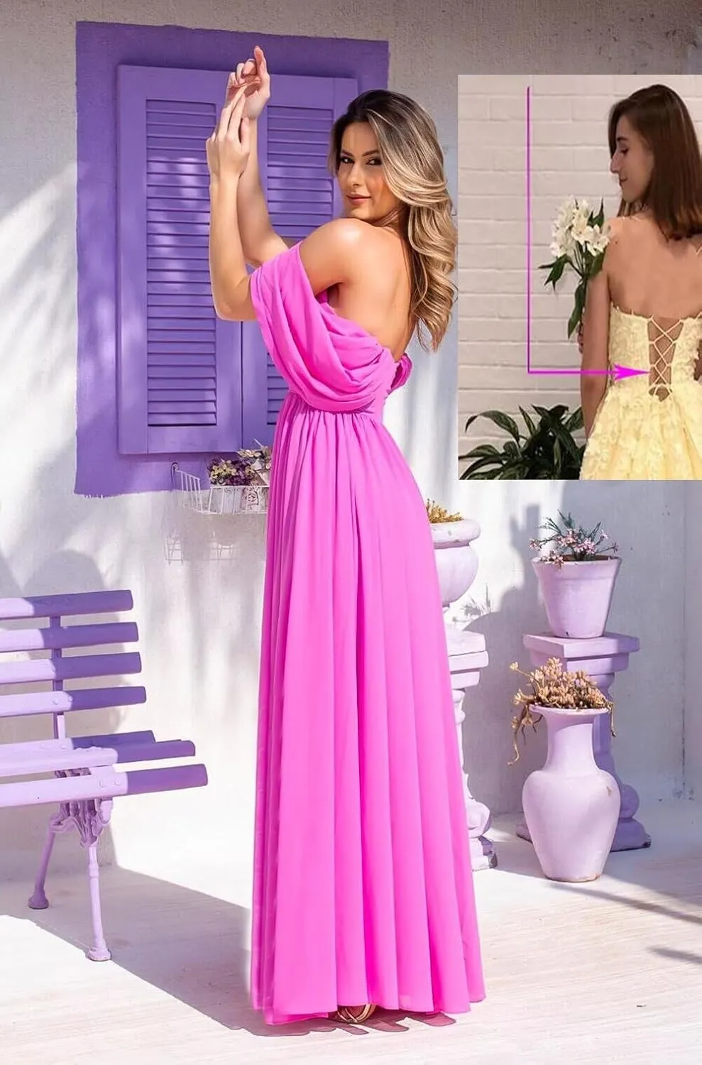 Off The Shoulder Chiffon Bridesmaid Dresses Long Ruched Chiffon Formal Evening Dress Backless Empire Waist Gowns
