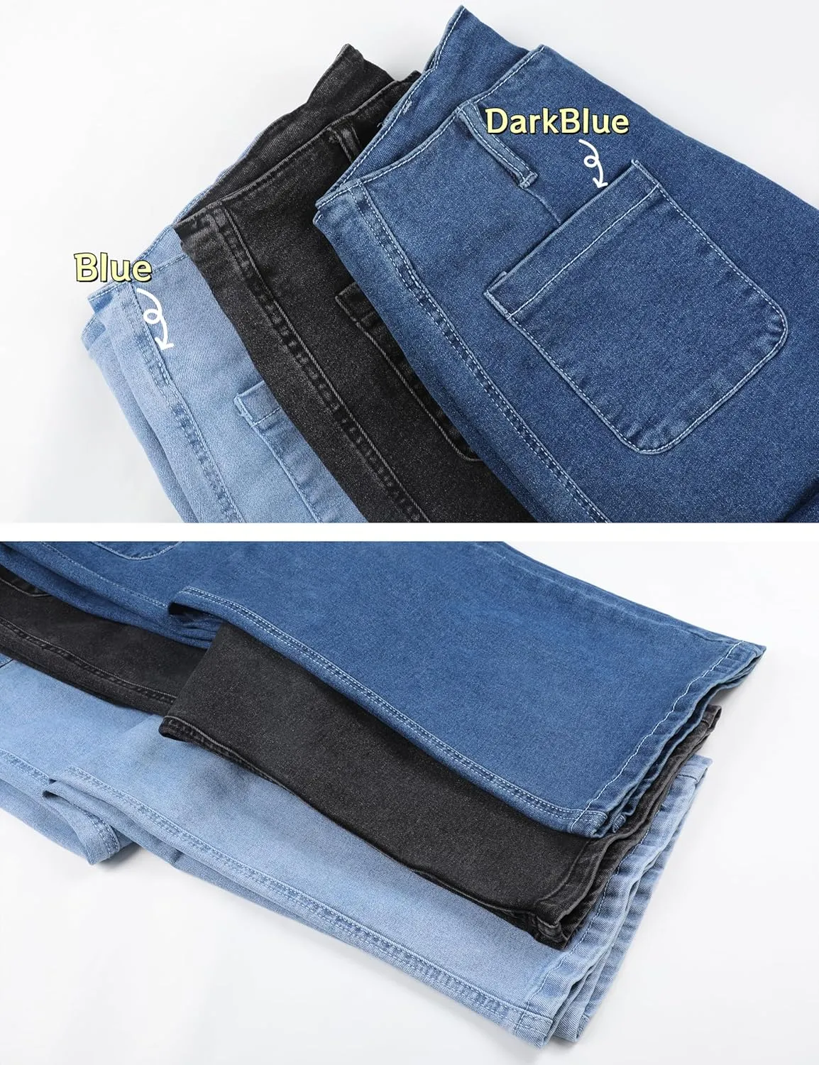 Omoone Wide Leg Jeans for Women High Waisted Stretchy Straight Leg Cropped Denim Pants Buttoned Baggy with Patch Pockets