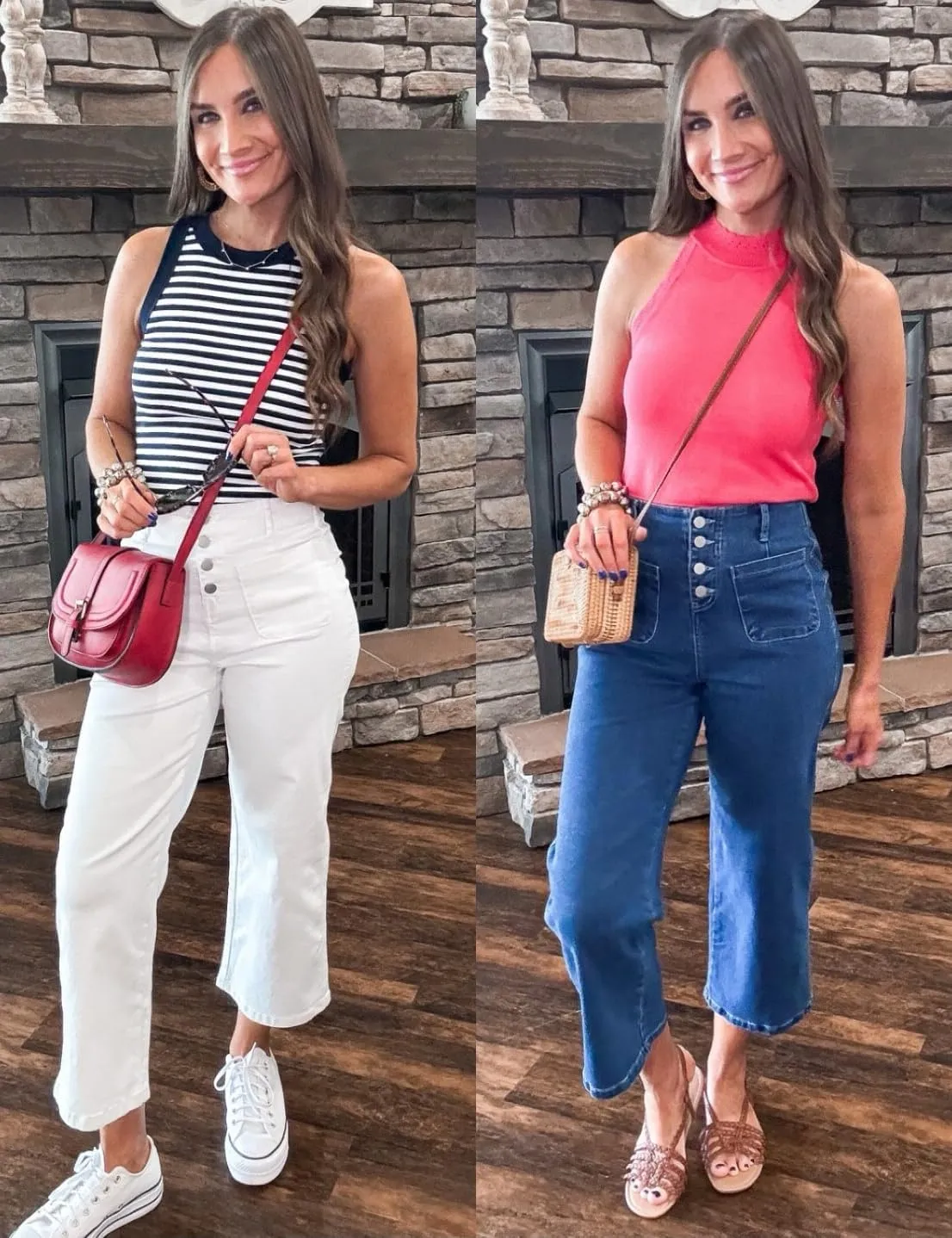 Omoone Wide Leg Jeans for Women High Waisted Stretchy Straight Leg Cropped Denim Pants Buttoned Baggy with Patch Pockets