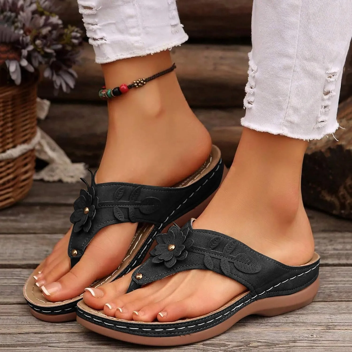 Orthopedic Sandals for Women Arch Support Walking Sandals Comfortable Wedge Sandals Flip Flops Thong Summer Sandals
