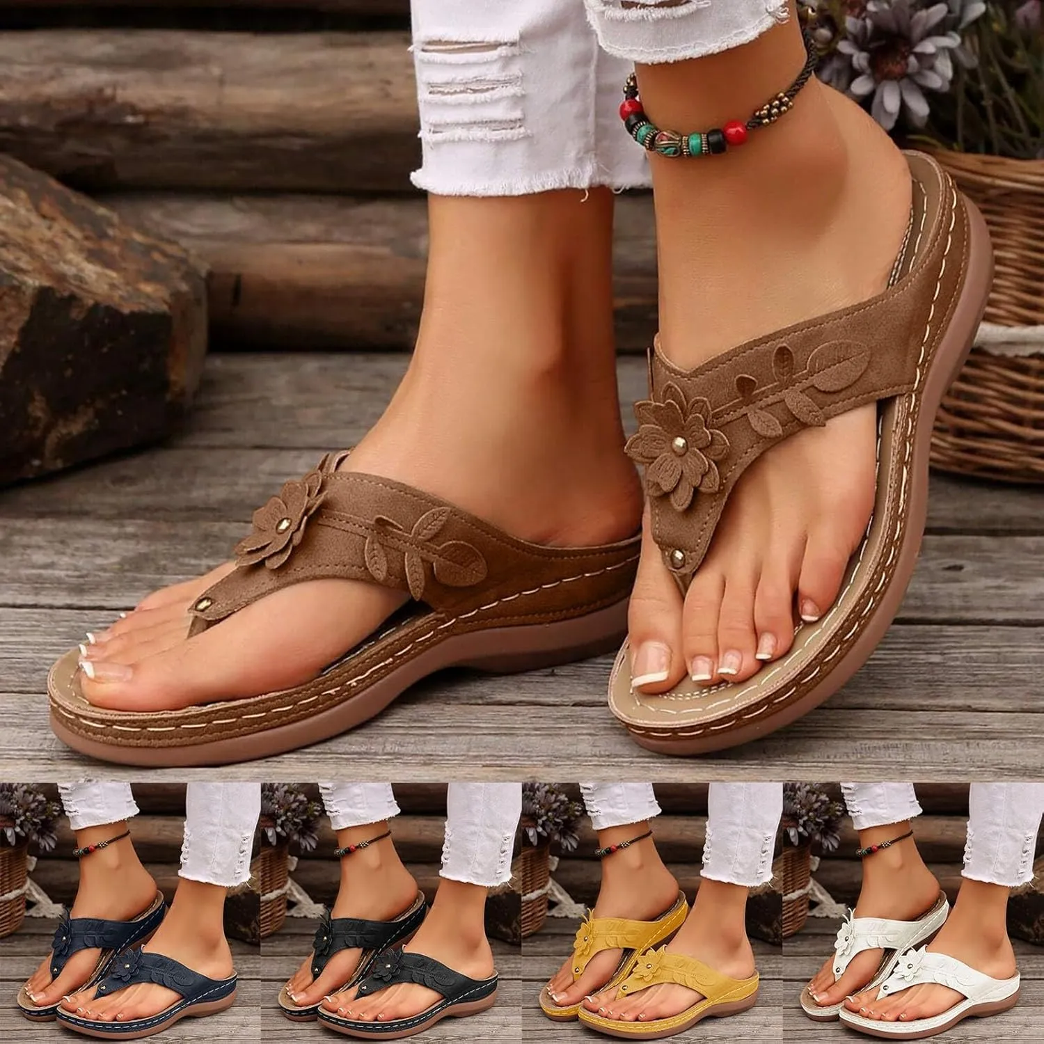 Orthopedic Sandals for Women Arch Support Walking Sandals Comfortable Wedge Sandals Flip Flops Thong Summer Sandals