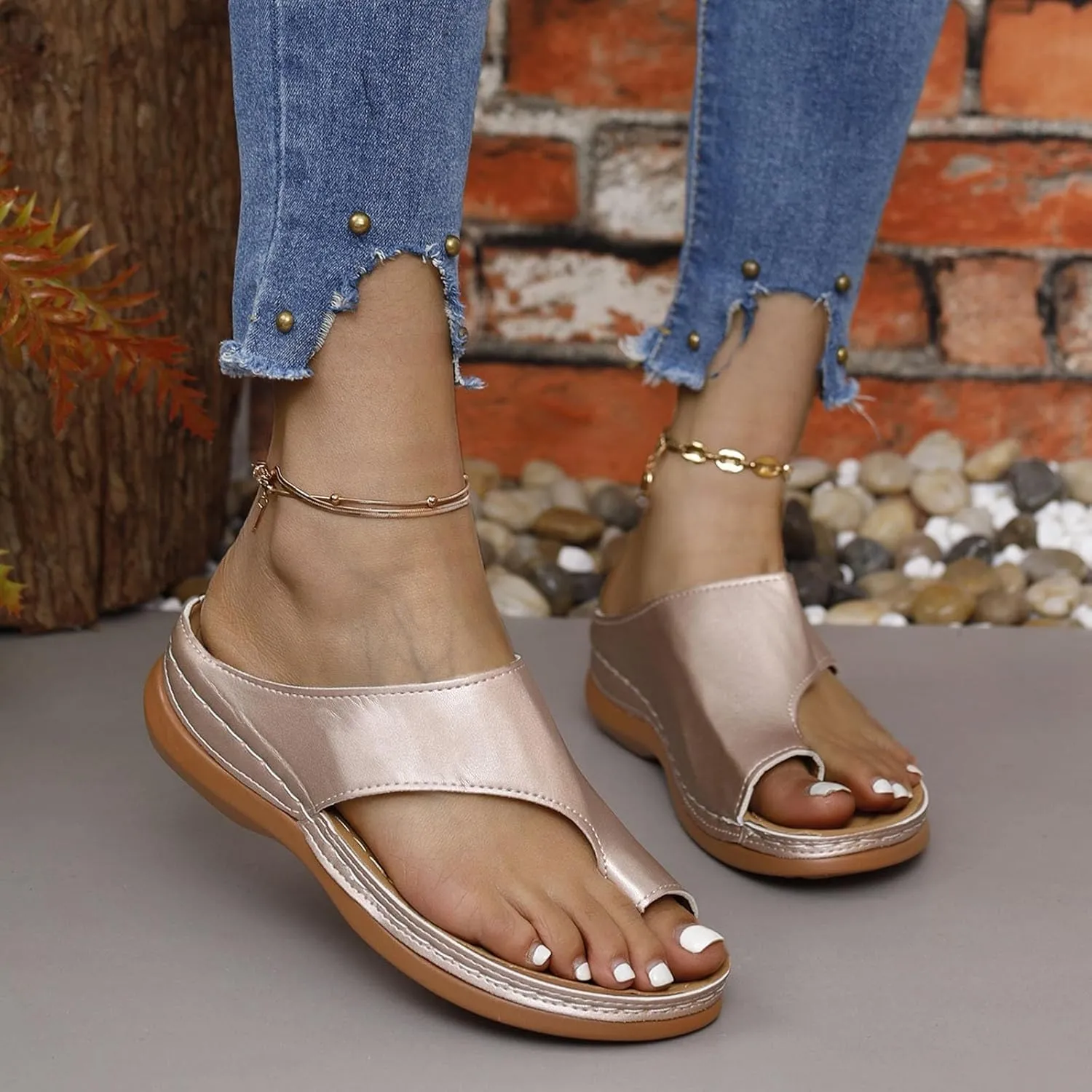 Orthopedic Wedge Sandals for Women Dressy Summer Flip Flops Summer Lightweight Loop Walking Open Toe Wedge Platform Slippers Comfortable Slip On Flip Flops with Arch Support