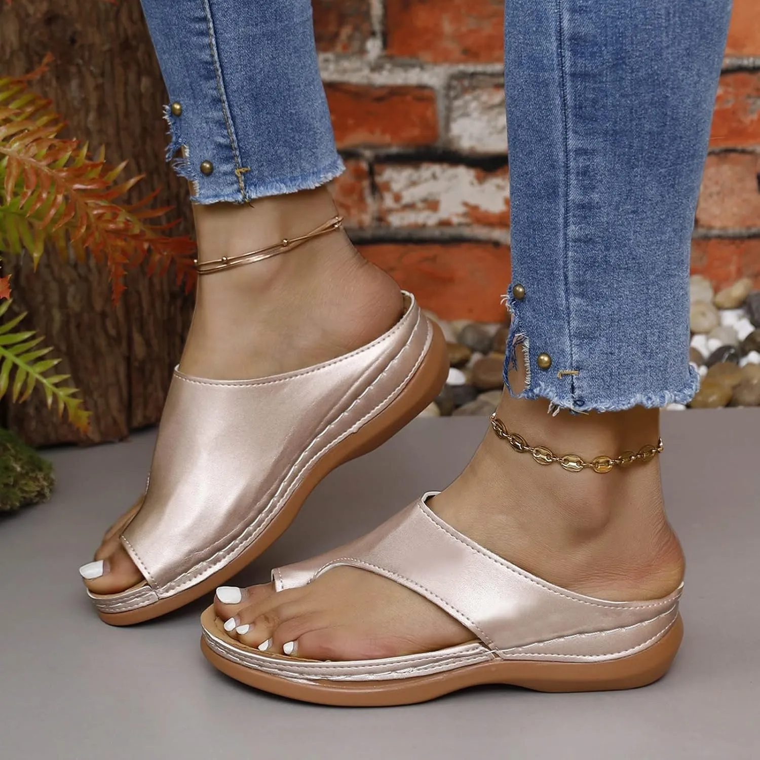 Orthopedic Wedge Sandals for Women Dressy Summer Flip Flops Summer Lightweight Loop Walking Open Toe Wedge Platform Slippers Comfortable Slip On Flip Flops with Arch Support