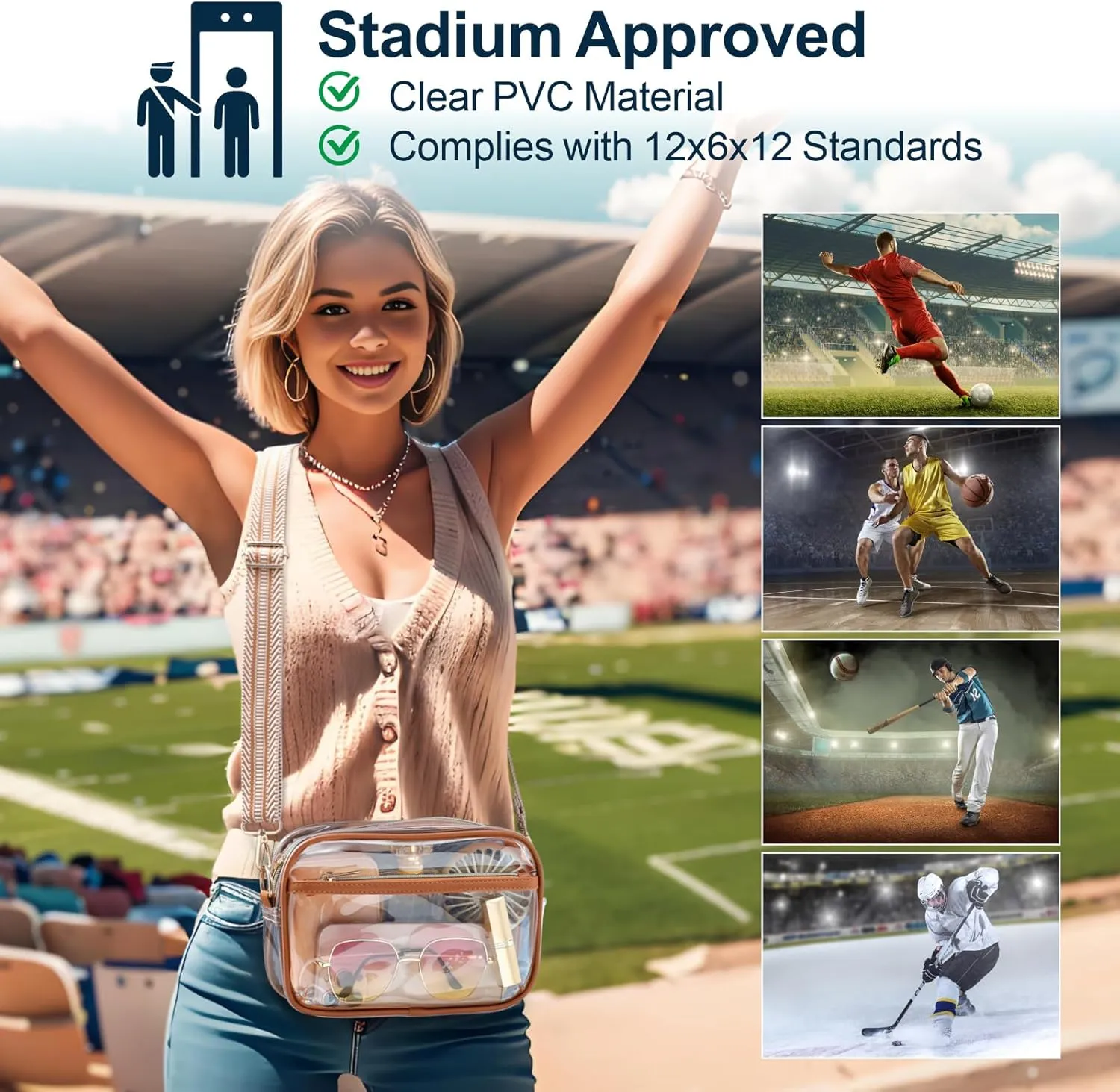 PACKISM Clear Bag for Stadium Events - Clear Purses for Women Stadium Crossbody Concert Bag for Game Day Sports, Festival