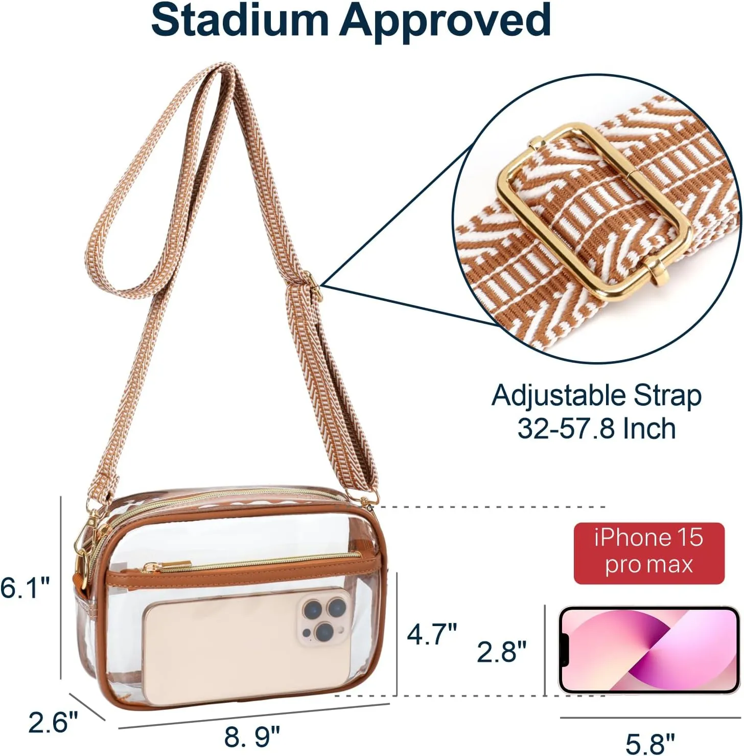 PACKISM Clear Bag for Stadium Events - Clear Purses for Women Stadium Crossbody Concert Bag for Game Day Sports, Festival