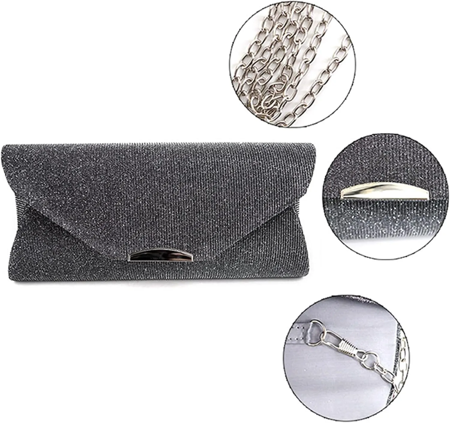 Party Prom Wedding Envelope Crossbody Handbags Dark Ladies Frosted Satin Evening Clutch Purse