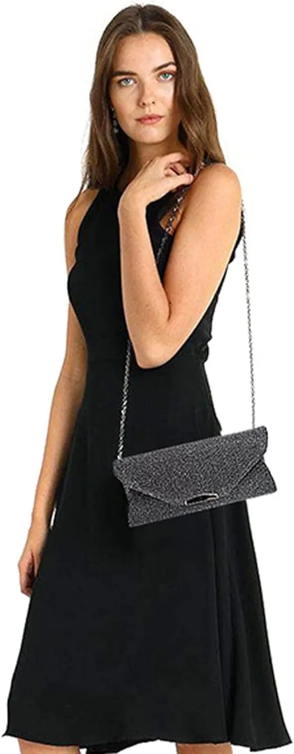 Party Prom Wedding Envelope Crossbody Handbags Dark Ladies Frosted Satin Evening Clutch Purse