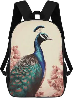 Peacock Business Laptop Backpack for Women Men 17 Inch Carry on Backpack Waterproof Black Bookbag Fashion Lightweight Backpacks for Travel Hiking Camping Casual Daypack Backpacks