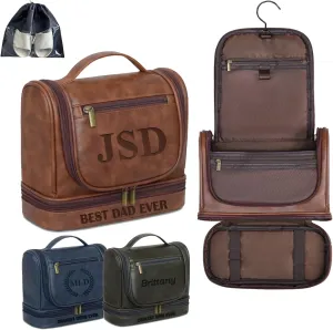 Personalized Hanging Travel Toiletry Bag, Large Shower Dopp Kit, PU Leather Waterproof Shaving Bag for Men and Women, for Accessories, Shampoo, Full-size Container, Toiletries, for Husband, Groomsmen