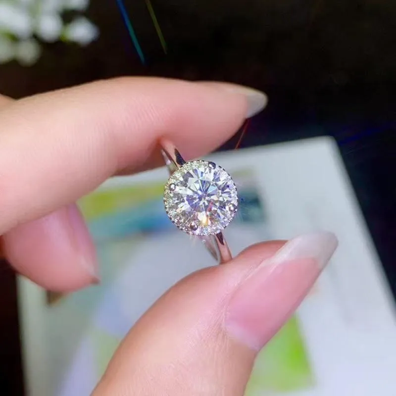 Platinum Plated Silver Halo Moissanite Ring 1ct - 2ct Center Stones