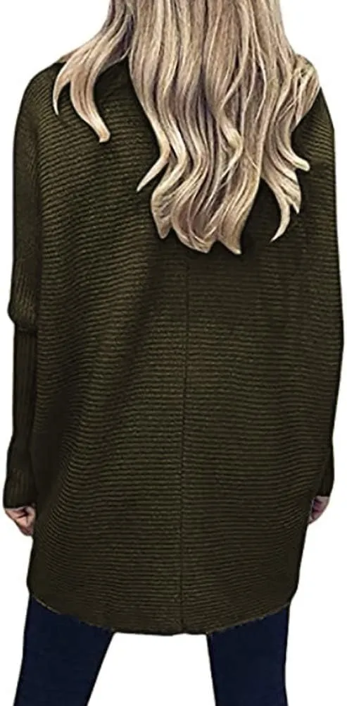 Poetsky Womens Long Sleeve Turtleneck Sweaters Oversized Knit Loose Asymmetrical Hem Pullover Tunic Tops