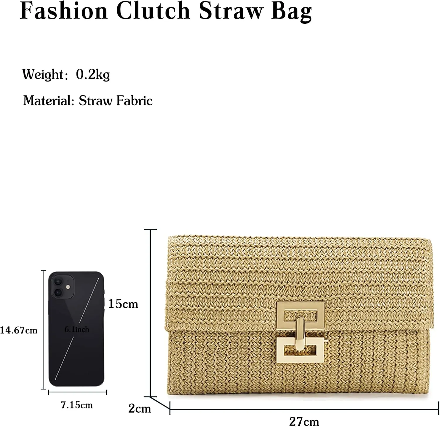 PORRASSO Straw Clutch Purse Women Beach Bag Woven Envelope Bag Straw Evening Clutch
